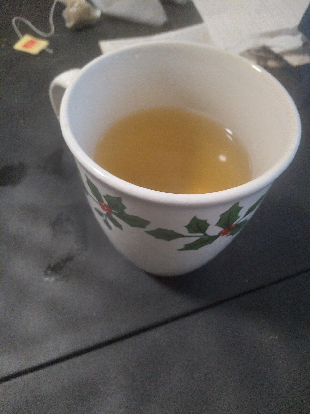 A white mug of herbal tea