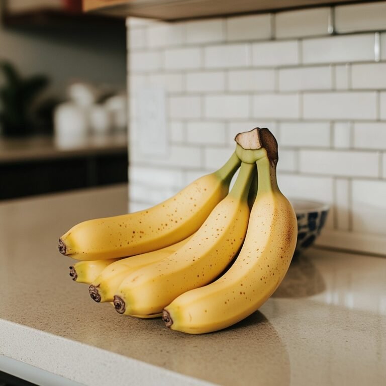 How to Keep Bananas Fresh Longer: 7 Simple Storage Tricks Fresh bananas resting on a kitchen countertop