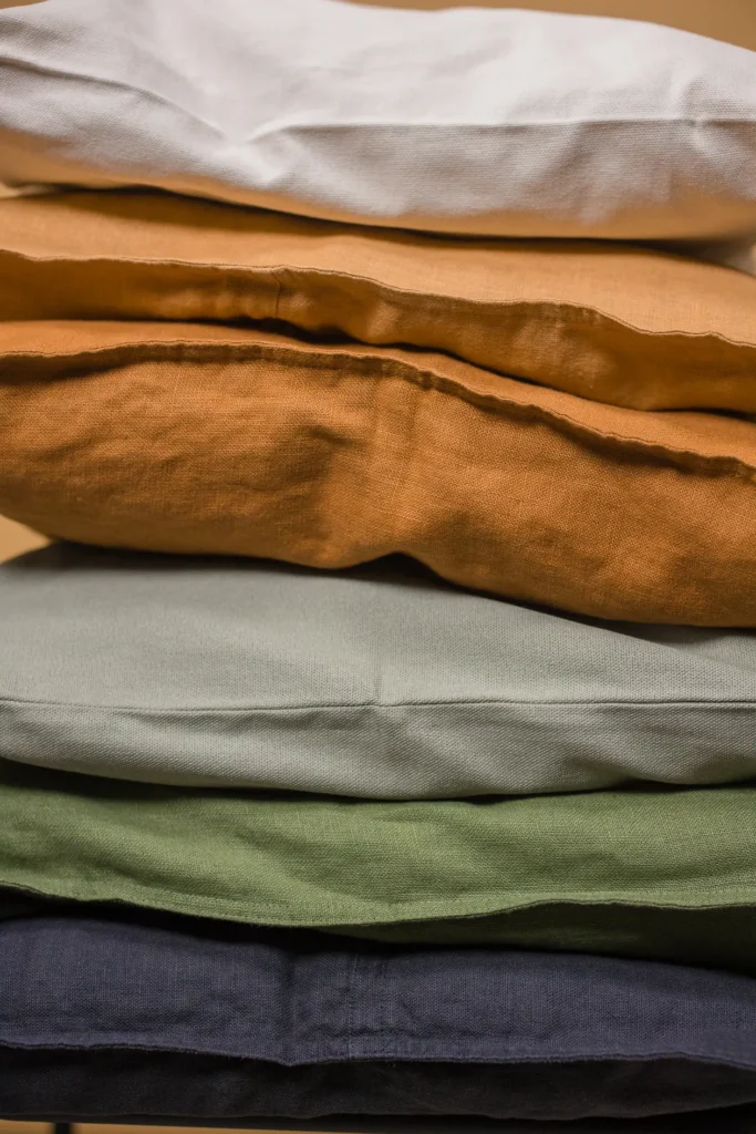 Stack of clean linen pillows
